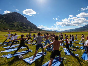 Practicando yoga al aire libre Practicando yoga al aire libre